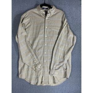 Daniel Cremieux Long Sleeve Buttondown Beige Herringbone Blue Stripe / Men's M